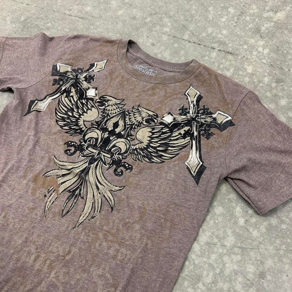 Affliction Women's Brown and Grey T-shirt